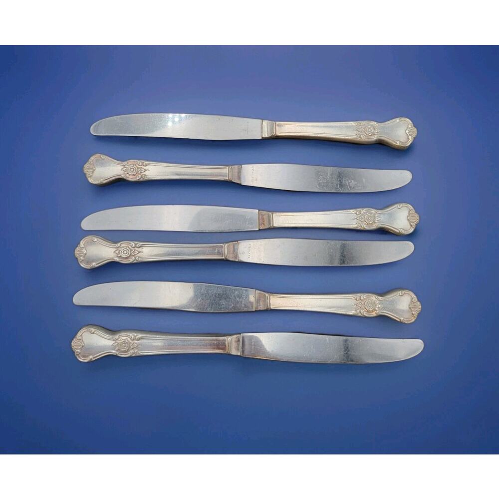 Vtg Old Community Oneida Silver Plate Set of 6 Dinner Knives Rose